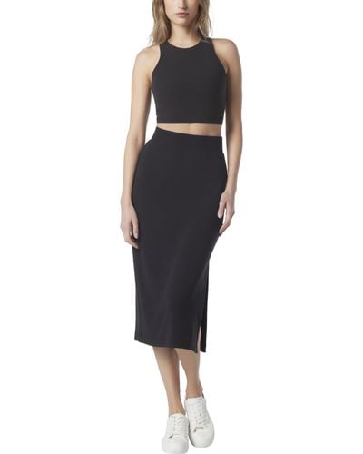 Andrew Marc Stretch French Terry Midi Skirt - Black