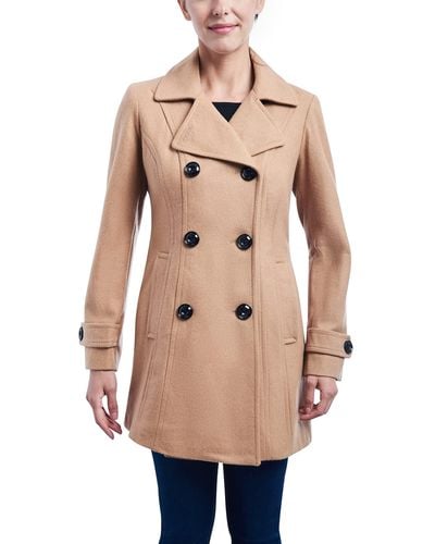 Anne Klein Womens Classic Double-breasted Pea Coat - Natural