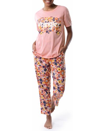 Wrangler Short Sleeve Graphic Tee And Printed Pants Pajama Sleep Set - Red