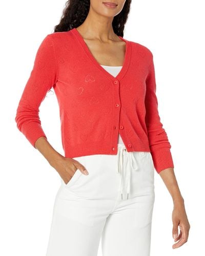 Monrow Hj0277-wool Cash Sweater Fitted Cardigan - Red