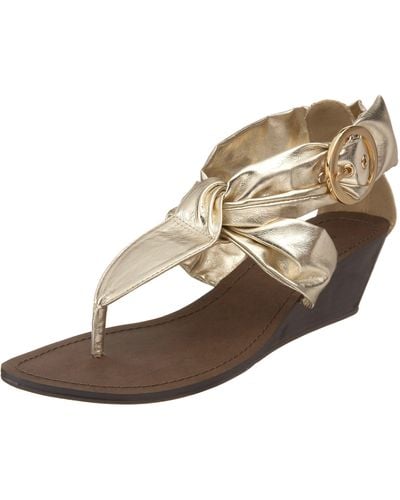 Madden Girl Whiistle Low Wedge T-strap Sandal,gold Paris,9.5 M Us - Brown