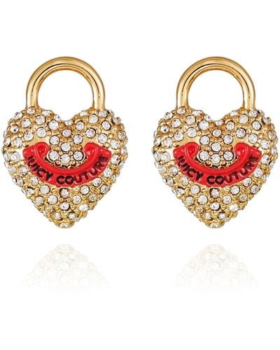 Juicy Couture Goldtone Glass Stone Heart Stud Earrings - Red