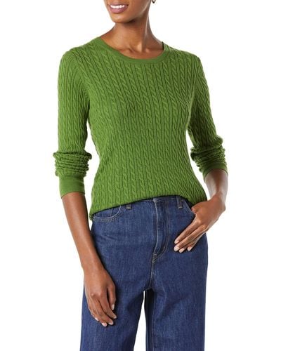 Amazon Essentials Lightweight Cable Crewneck Sweater Suéter - Verde