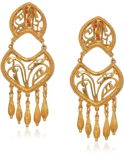 Ben-Amun Helen Of Troy Gold Tassel Drop Clip On Earrings - Metallic