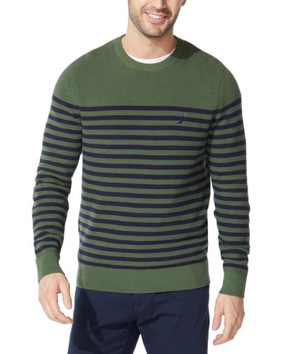 Nautica Mens Stripe Knit Sweater - Green