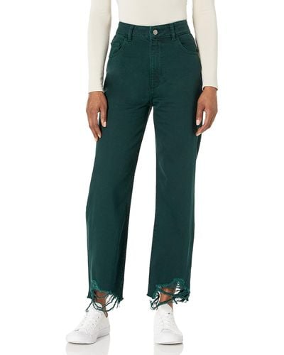 DL1961 Womens Hepburn Wide Leg High Rise Vintage Jeans - Green