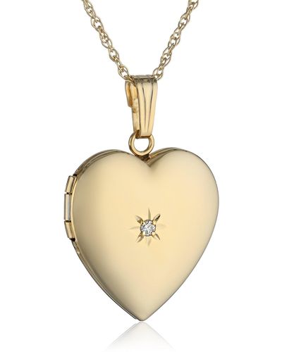 Amazon Essentials 14k Yellow Gold Heart Locket Necklace With Diamond-accent - Natural