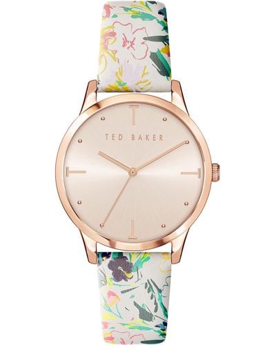 Ted Baker Poppiey White Flowered Motif Leather Strap Watch