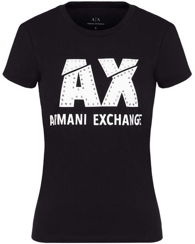 Armani Exchange Slashed Stud Logo Tee - Black