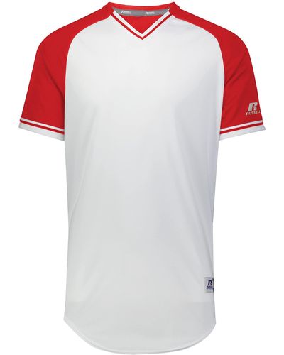 Russell Classic V-neck Baseball Jersey: Vintage Appeal - Red