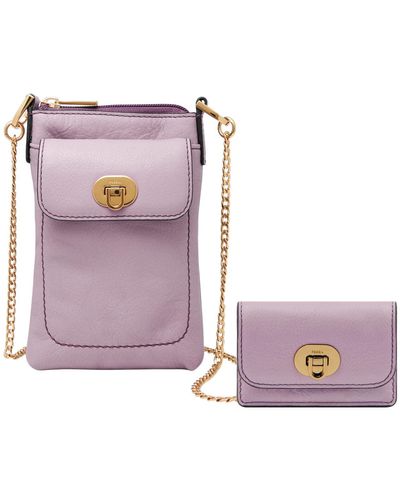 Fossil Harper Leather Phone Bag Purse Handbag - Purple