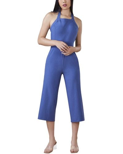 BCBGeneration Fit And Flare Straight Leg Halter Square Neck Jumpsuit With Pockets - Blue