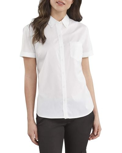 Dickies Stretch Poplin Button-up Short Sleeve Shirt - White
