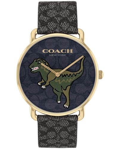 COACH Leather Wristwatch Featuring Mascot Rexy - Water Resistant 3 Atm/30 Meters - Premium Fashion Timepiece For A Playful Look - Black