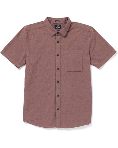 Volcom Regular Date Knight Short Sleeve Classic Fit Button Down Shirt - Purple
