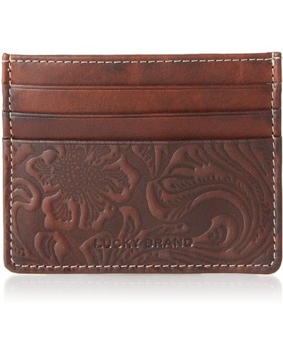 Lucky Brand Embossed Leather Card Case - Brown