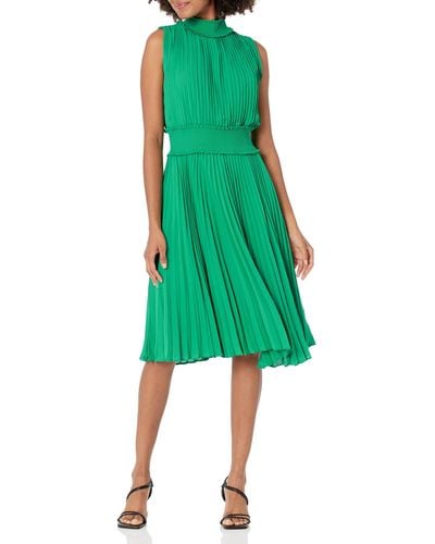 Nanette Lepore Smocked High Neck Pleated Dress - Green
