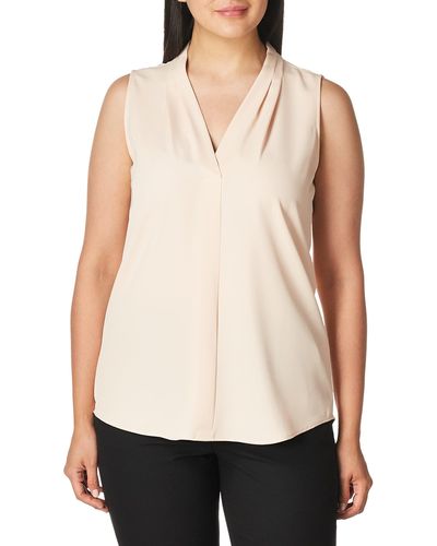 Calvin Klein Sleeveless Blouse With Inverted Pleat - Natural