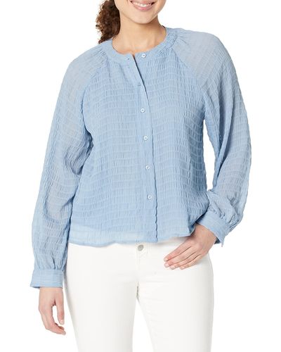 Calvin Klein Trendy Button Front Longsleeve Smocked Chiffon Blouse - Blue