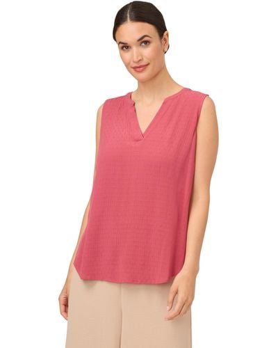 Adrianna Papell Solid Woven Dobby Dot Sleeveless V-neck Top - Pink