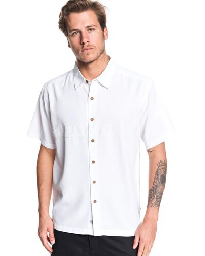 Quiksilver Waterman Tahiti Palm 4 Button Up Floral Collared Shirt - White