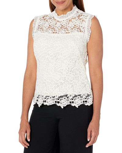Nanette Lepore Sleeveless Mockneck Embroidered Lace Top With Exposed Zipper - Blue