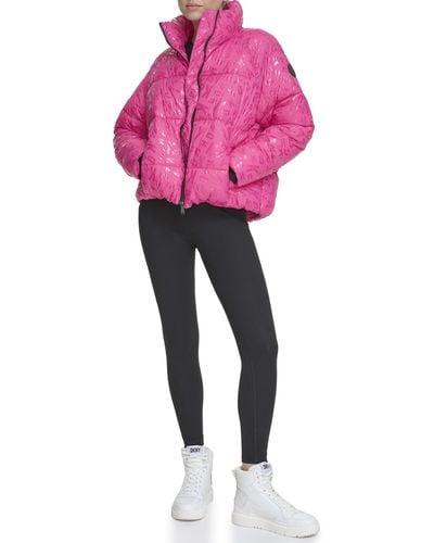 DKNY Performance Repreve Fill Boxy High Low Puffer - Pink