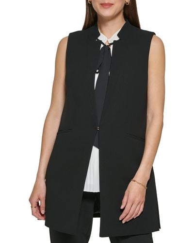 DKNY S Soft Casual Everyday Stretchy Vest Blazer - Black