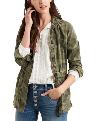 Lucky Brand Womens Long Sleeve Button Up Camo Printed Utility Jacket - Green
