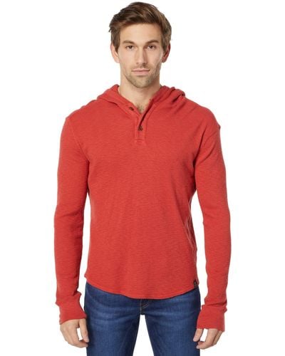 Lucky Brand Mens Long Sleeve Cotton Thermal Hoodie Shirt - Red