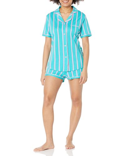 Cosabella Plus Size Bella Printed Short Sleeve Top & Boxer Pajama Set - Blue