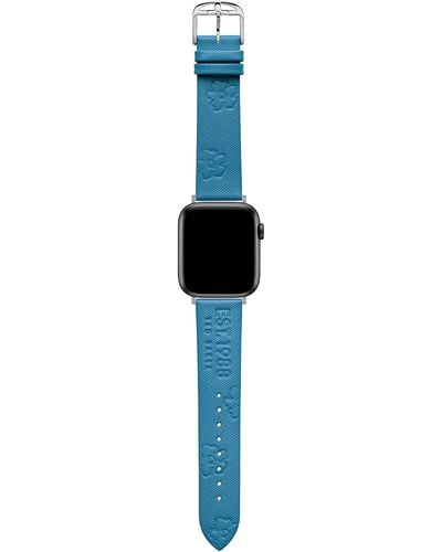 Ted Baker Light Blue Saffiano Leather Strap Logo & Magnolias For Apple Watch® - Black
