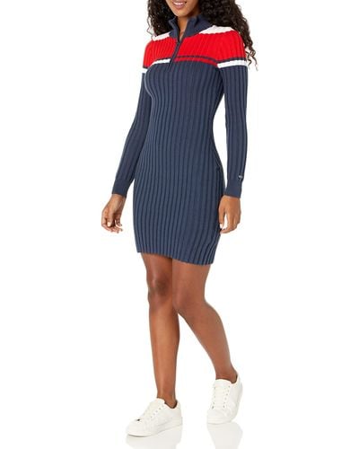 Tommy Hilfiger Colorblocked Turtleneck Tunic Sweater in Red | Lyst