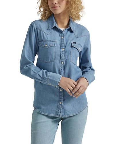 Lee Jeans Legendäres Slim Fit Western Snap Shirt Hemd - Blau