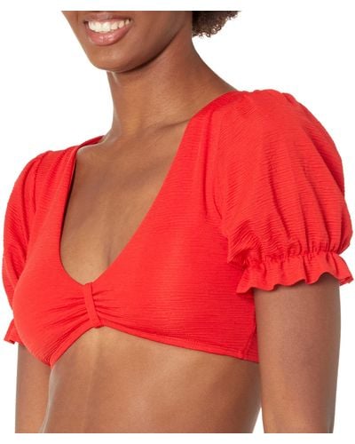 BCBGMAXAZRIA Standard Swimsuit Top With Poof Short Sleeves - Red