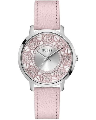 Guess Pink Strap Silver Dial Silver Tone