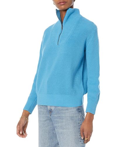 Amazon Essentials Relaxed-fit Ribbed Half Zip Sweater - Blue