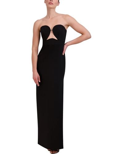 BCBGMAXAZRIA Strapless Long Evening Dress W Wire Cut Out Neck Bonded Bodice Floor Length Column Skirt Side Slit - Black
