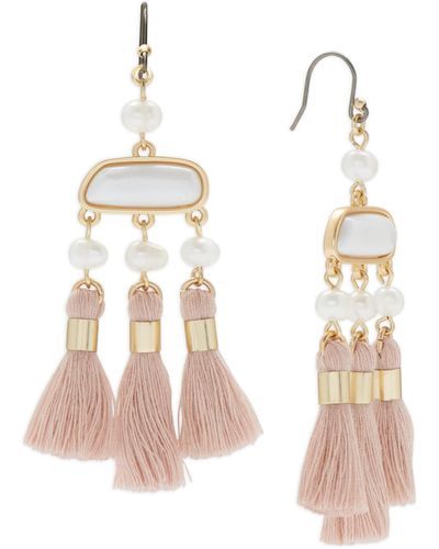 Lucky Brand Statement Pearl And Fringe Drop Earring - Natural