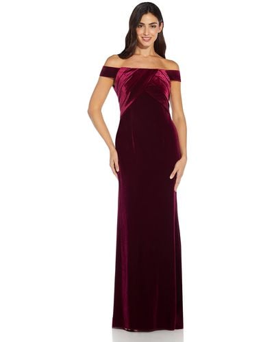 Adrianna Papell Velvet Sheath Evening Gown - Red