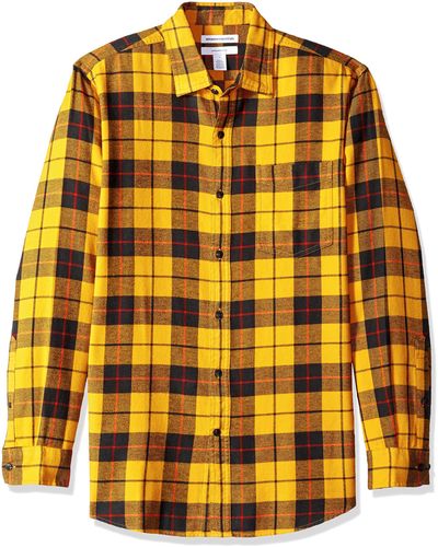 Amazon Essentials Slim-fit Long-sleeved Plaid Flannel Shirt - Yellow
