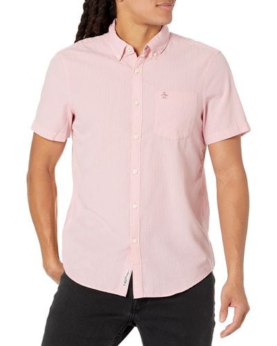 Original Penguin Wvn Short Sleeve Seersucker Shirt - Pink
