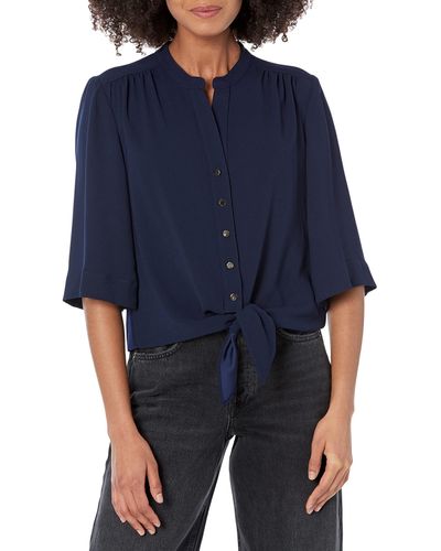 Trina Turk Relaxed Fit Button Up With Front Tie - Blue
