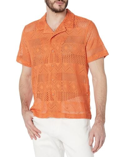 Guess Short Sleeve Geo Crochet Knit Shirt - Orange