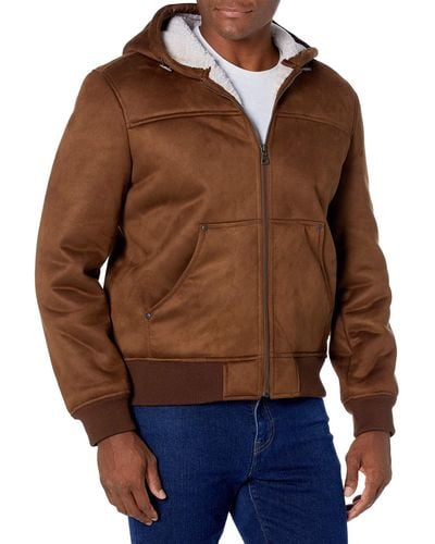 G.H. Bass & Co. Faux Shearling Hooded Bomber Jacket - Brown