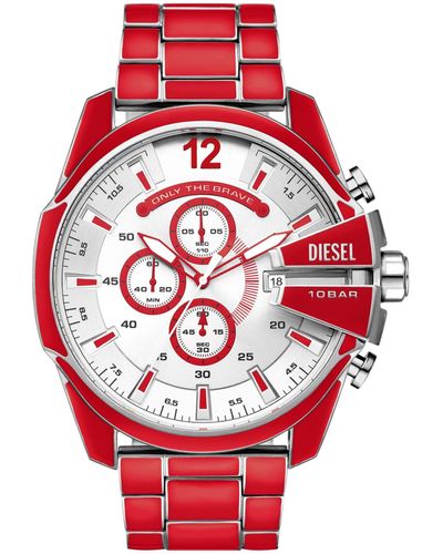 DIESEL Mega Chief Stainless Steel And Enamel Chronograph Watch - Red