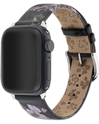 Ted Baker Black Floral Printed Leather Strap For Apple Watch®