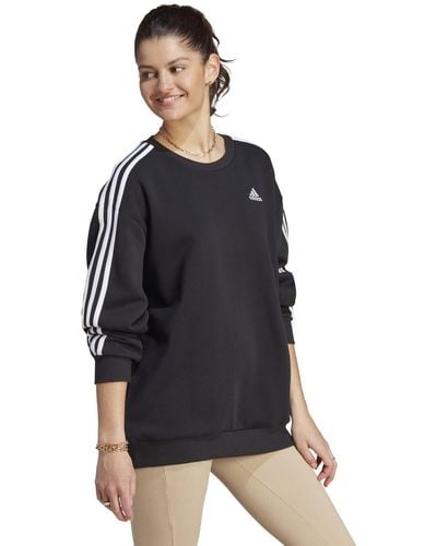 adidas 3-stripes Fleece Oversize Sweatshirt - Black