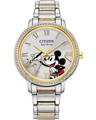 Citizen Eco-drive Ladies' Mickey Mouse Crystal Watch - Metallic
