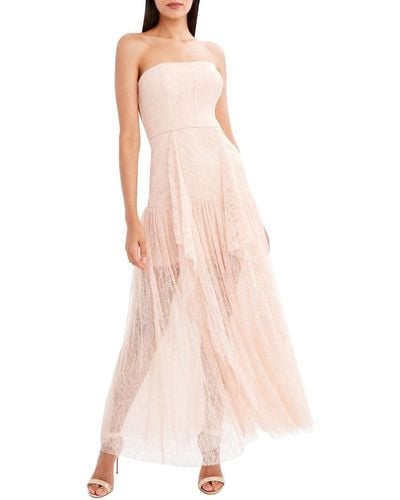 BCBGMAXAZRIA Floor Length Evening Gown With Lace Detailing - Pink